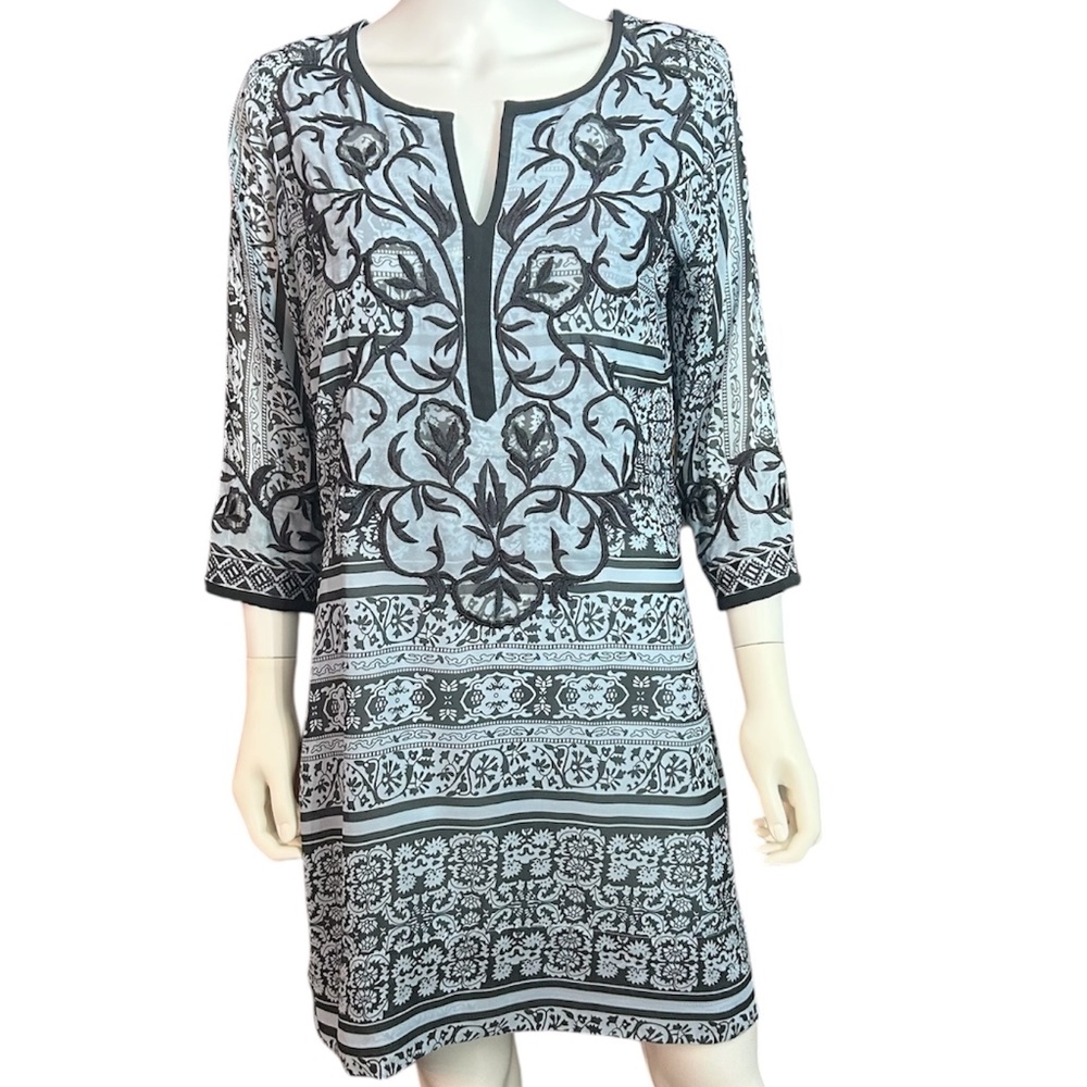 Gretchen Scott Blue Embroidered Patchwork Swing D… - image 2